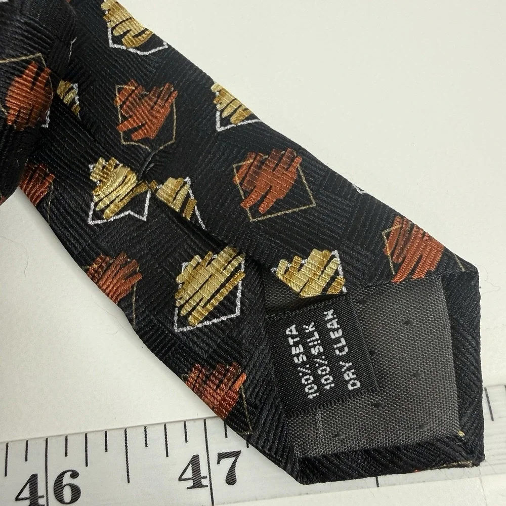 Von Furstenberg Men's Silk Necktie Black Orange‎ Gold Print 3 5/8